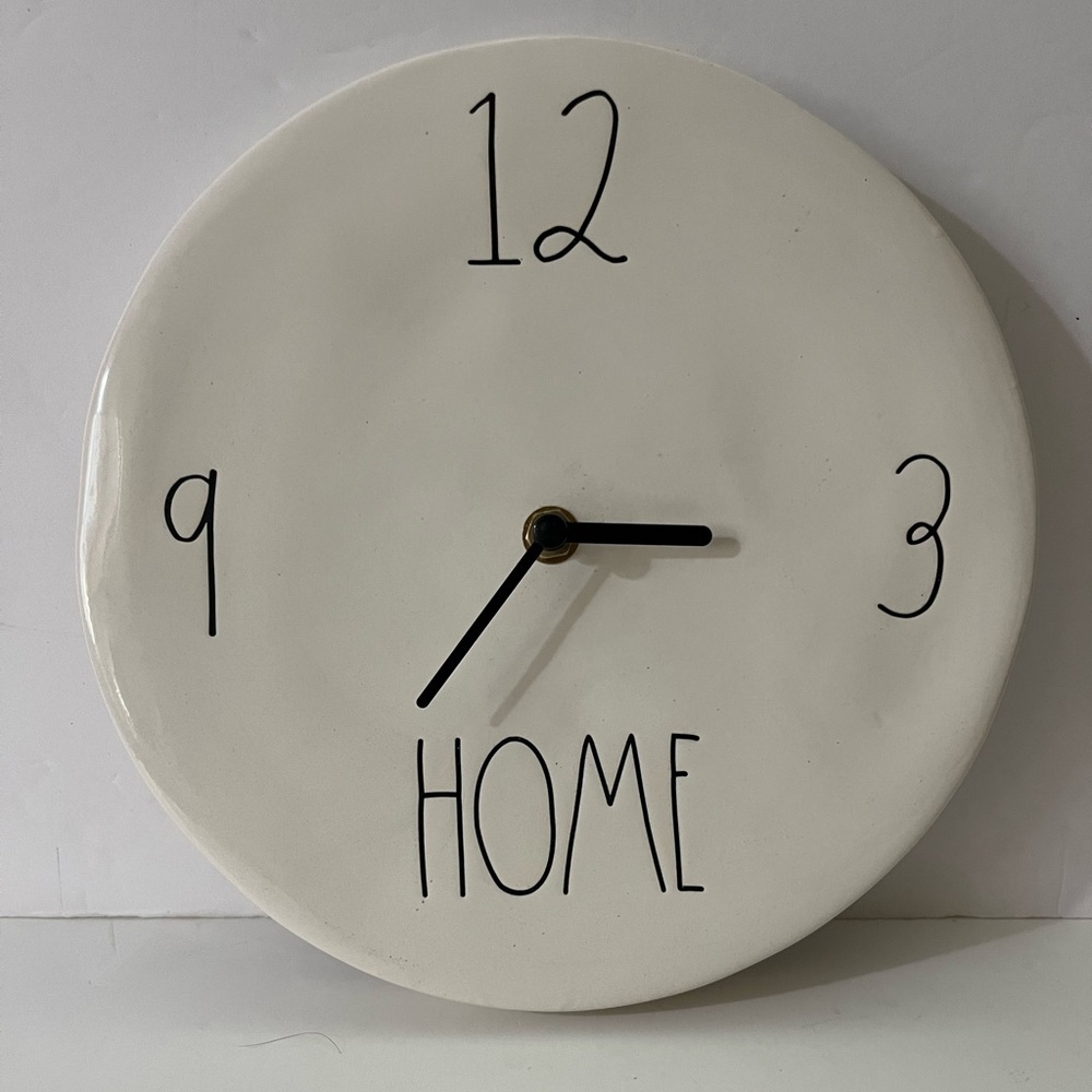 RAE DUNN By Magenta TICK TOCK Wall Clock Farmhouse White Ceramic 9”